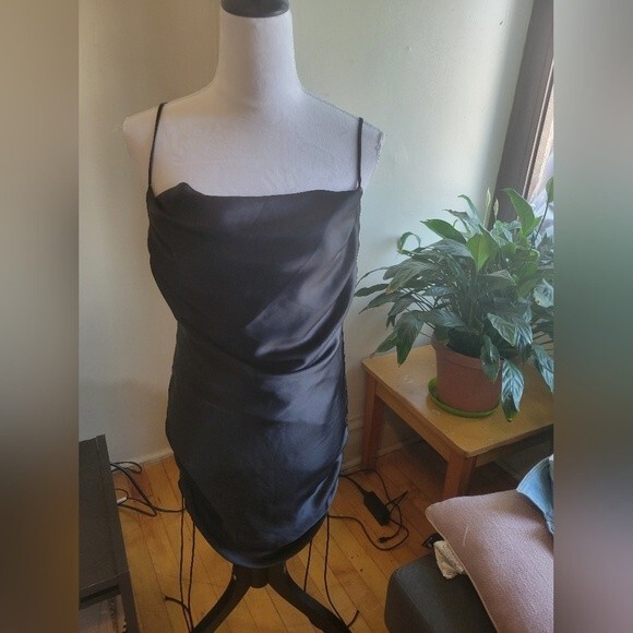Zara Mini Black Satin Dress Size Medium - Picture 1 of 8